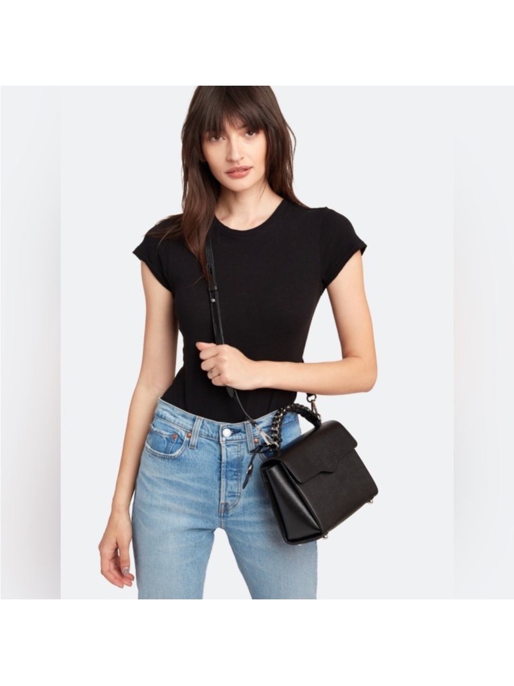 Rebecca Minkoff Satchel with woven top handle and crossbody strap black